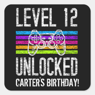 Level 12 Unlocked 12th Birthday Gamer Square Sticker