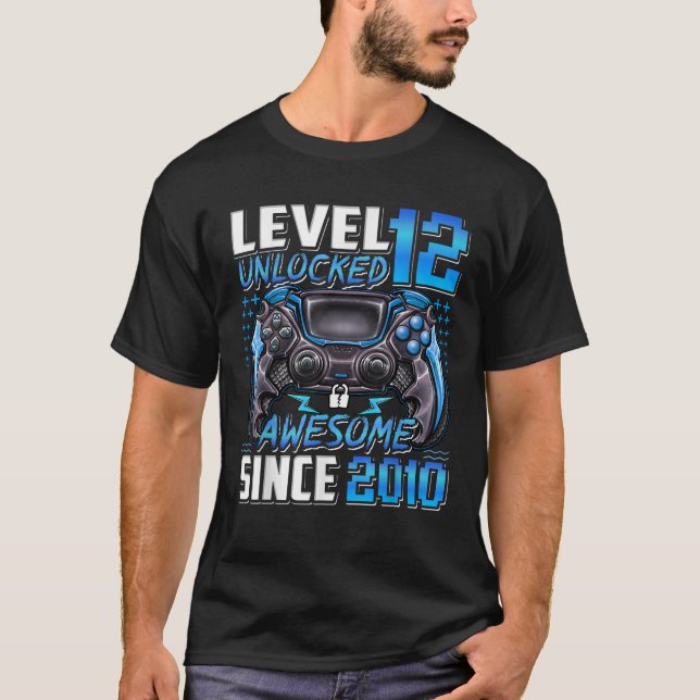 Level 12 Unlocked Awesome Since 2010 12th Birthday T-Shirt (Front)