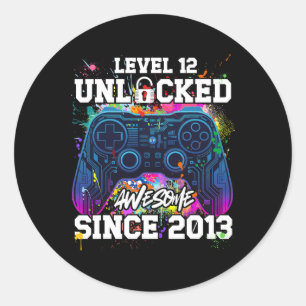 Level 12 Unlocked Awesome Since 2013 12th Birthday Classic Round Sticker