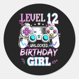 Level 12 Unlocked Birthday Girl Video Game Classic Round Sticker