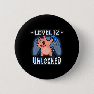 Level 12 Unlocked - Dabbing Piggycorn Gamer 12th B 6 Cm Round Badge