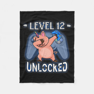 Level 12 Unlocked - Dabbing Piggycorn Gamer 12th B Fleece Blanket