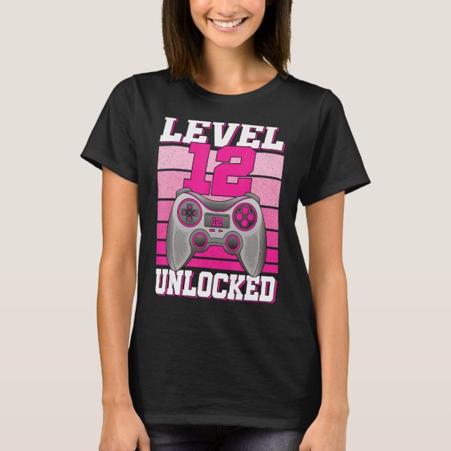 Level 12 Unlocked Gamer 12 Years Old 12th Birthday T-Shirt (Front)