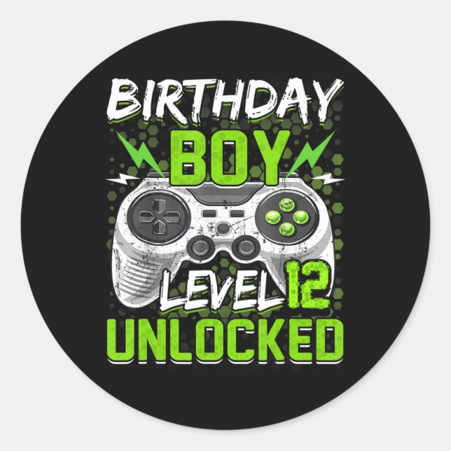 Level 12 unlocked Gamer 12th Birthday Gift Video G Classic Round Sticker (Front)