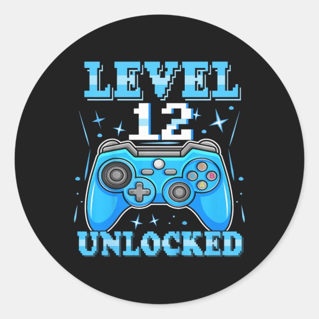 Level 12 Unlocked Gamer 12th Birthday Gift Video G Classic Round Sticker (Front)