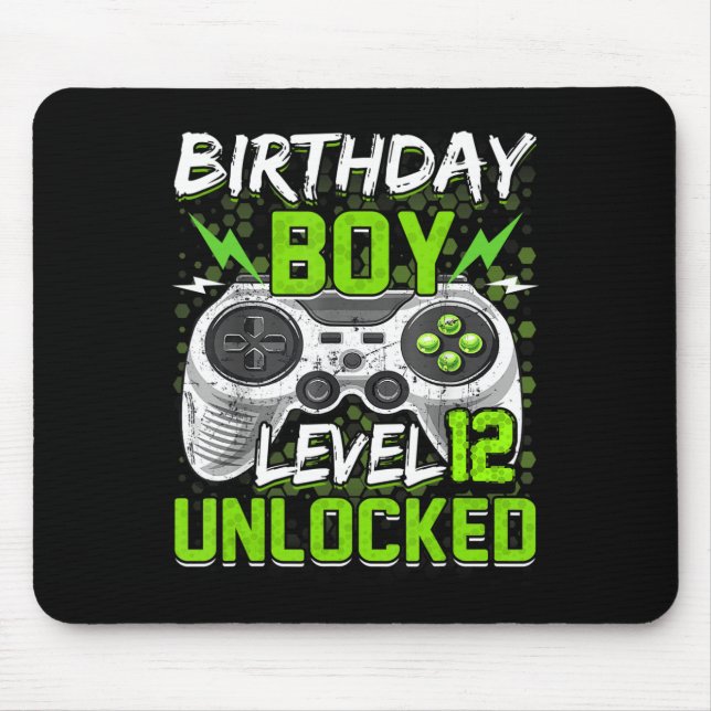 Level 12 unlocked Gamer 12th Birthday Gift Video G Mouse Mat (Front)