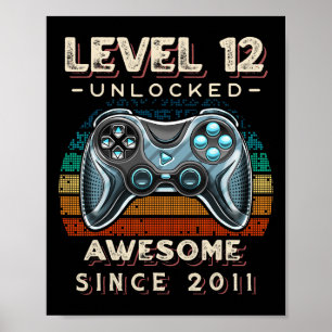 Level 12 Unlocked Video Game 12th Birthday 12 Yr O Poster