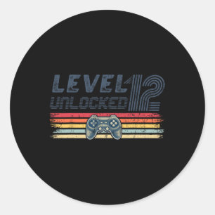Level 12 Unlocked Video Game 12th Birthday Gamer B Classic Round Sticker