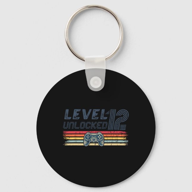 Level 12 Unlocked Video Game 12th Birthday Gamer B Key Ring (Front)