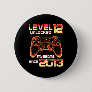 Level 12 Unlocked Video Game Party 12th Birthday G 6 Cm Round Badge