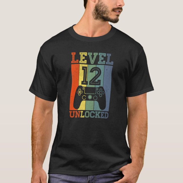 Level 12 Unlocked Video Gamer 12 Years Old 12 Birt T-Shirt (Front)