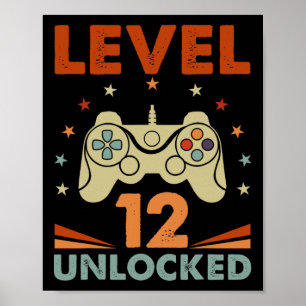Level 12 Unlocked Video Gamer 12th Birthday 12 Yea Poster