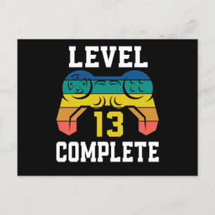 Level 13 Complete, Retro Video Gamer 13th Birthday Postcard