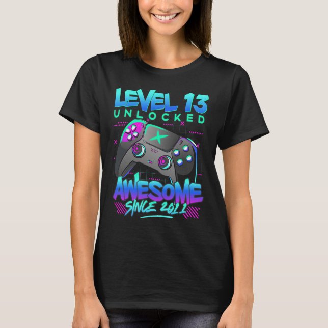 Level 13 Unlocked 13 Years Old Boy Birthday 13th B T-Shirt (Front)