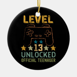 Level 13 unlocked 13th birthday gamers video game ceramic tree decoration