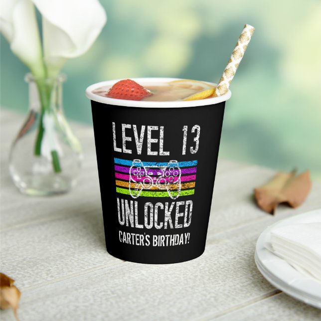 Level 13 Unlocked 13th Birthday Personalised Paper Cups (Insitu)