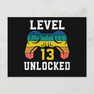 Level 13 Unlocked, 13th Gamer Birthday Distressed Postcard