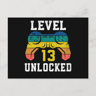 Level 13 Unlocked, 13th Gamer Birthday Distressed Postcard