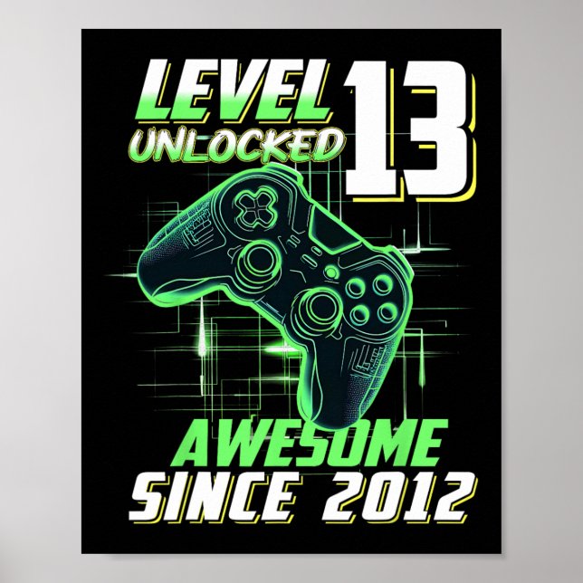 Level 13 Unlocked Awesome Since 2012 13th Birthday Poster (Front)