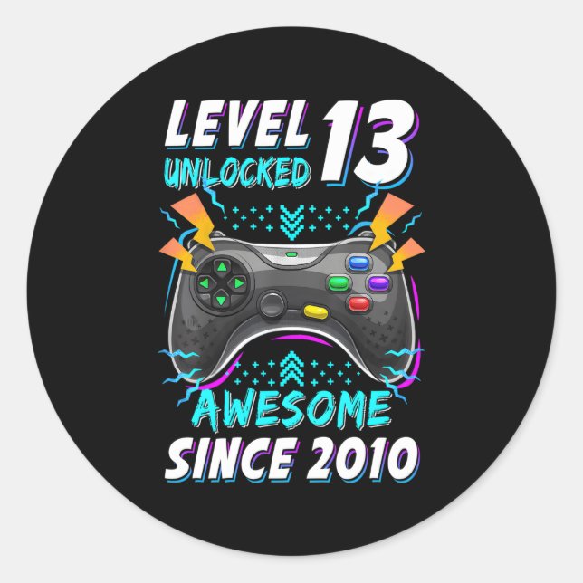 Level 13 Unlocked Gamer 13Th Bday 13 Classic Round Sticker (Front)