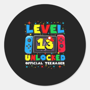 Level 13 Unlocked Gamer 13th Birthday Gift Video G Classic Round Sticker