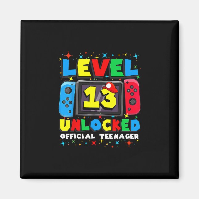 Level 13 Unlocked Gamer 13th Birthday Gift Video G Magnet (Front)