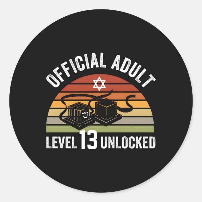 Level 13 Unlocked Official 13Th Jewish Bar Mitzvah Classic Round Sticker (Front)