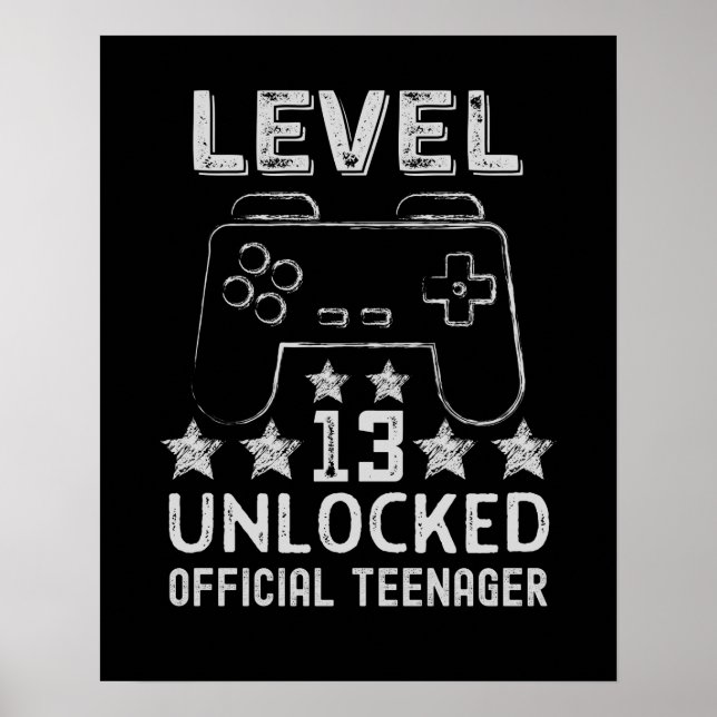 Level 13 unlocked official teenager 13th birthday poster (Front)