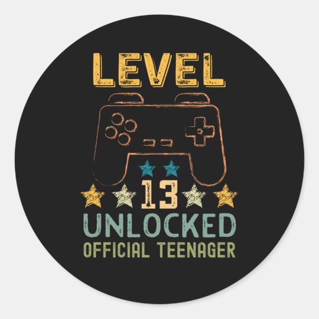 Level 13 unlocked official teenager funny gamers classic round sticker (Front)