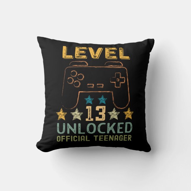 Level 13 unlocked official teenager funny gamers cushion (Front)