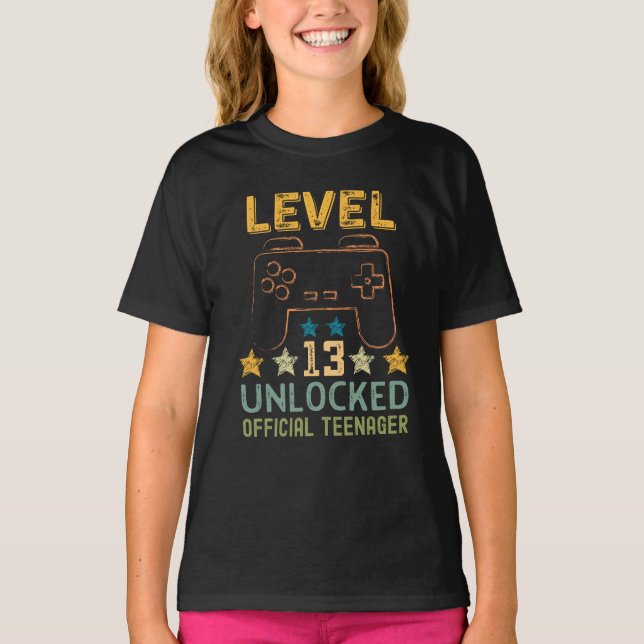 Level 13 unlocked official teenager funny gamers T-Shirt (Front)