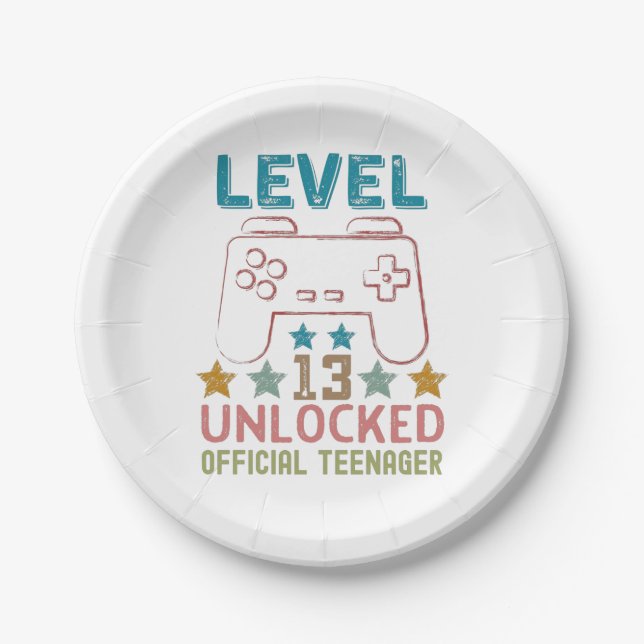 Level 13 unlocked official teenager gamers paper plate (Front)