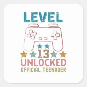 Level 13 unlocked official teenager gamers square sticker