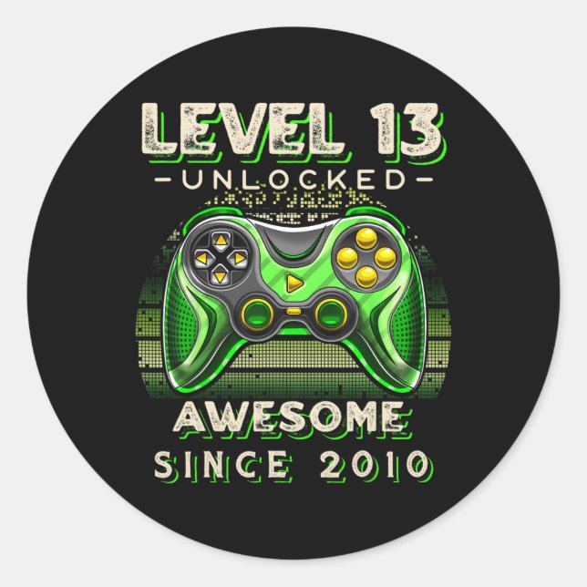 Level 13 Unlocked Video Game 13th Birthday 13 Yr O Classic Round Sticker (Front)
