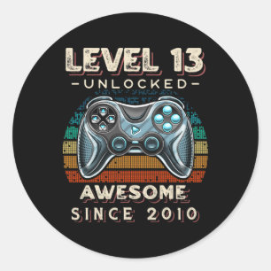 Level 13 Unlocked Video Game 13th Birthday 13 Yr O Classic Round Sticker