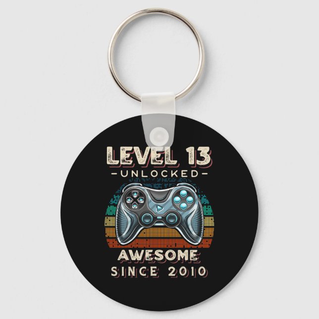 Level 13 Unlocked Video Game 13th Birthday 13 Yr O Key Ring (Front)