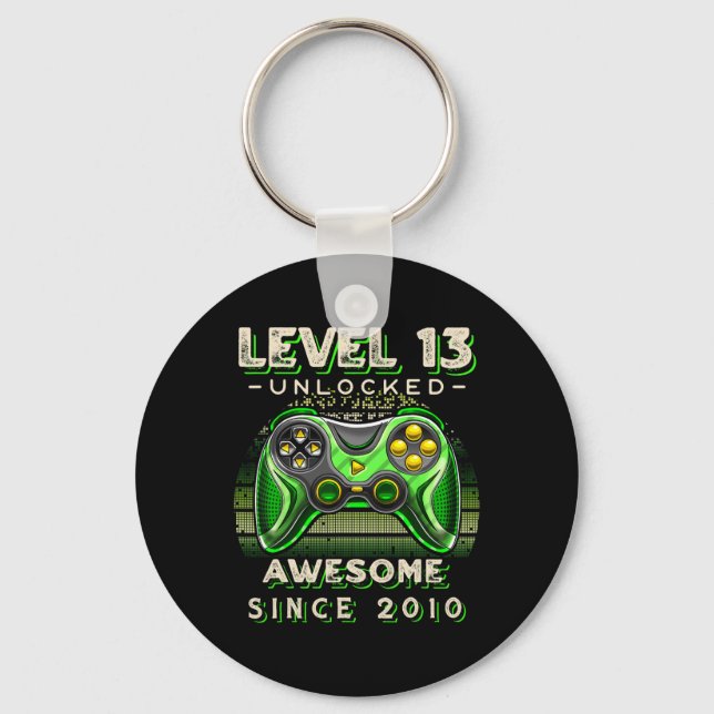 Level 13 Unlocked Video Game 13th Birthday 13 Yr O Key Ring (Front)
