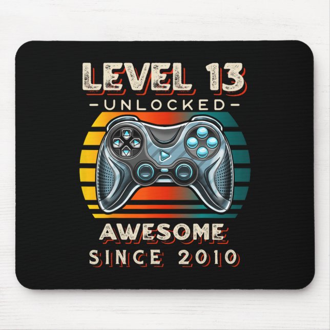Level 13 Unlocked Video Game 13th Birthday 13 Yr O Mouse Mat (Front)
