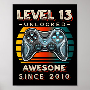 Level 13 Unlocked Video Game 13th Birthday 13 Yr O Poster