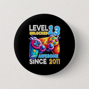 Level 13 Unlocked Video Game 13th Birthday  6 Cm Round Badge