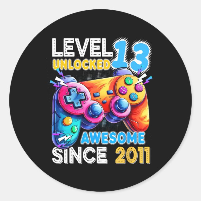 Level 13 Unlocked Video Game 13th Birthday  Classic Round Sticker (Front)