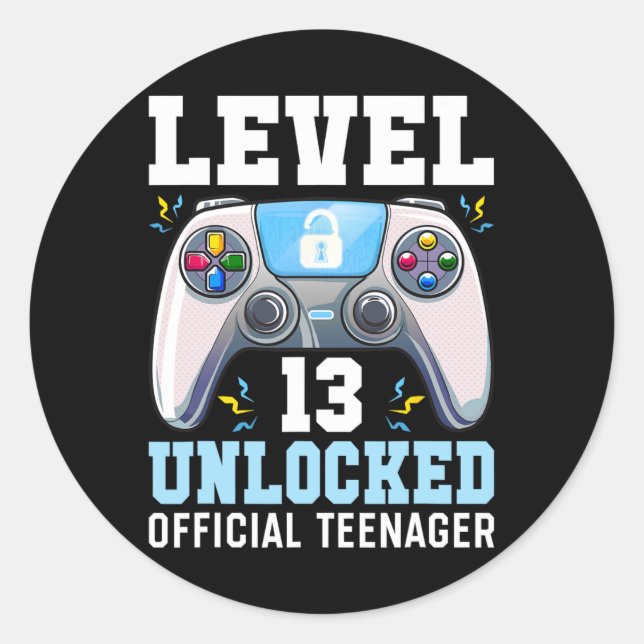 Level 13 Unlocked Video Game 13th Birthday Gamer B Classic Round Sticker (Front)
