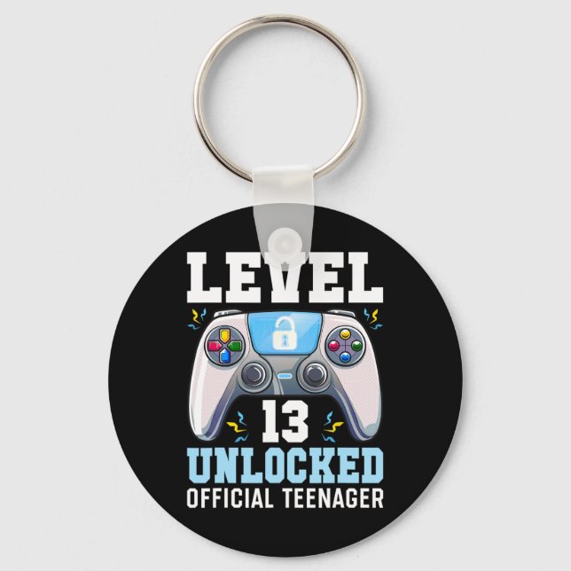 Level 13 Unlocked Video Game 13th Birthday Gamer B Key Ring (Front)
