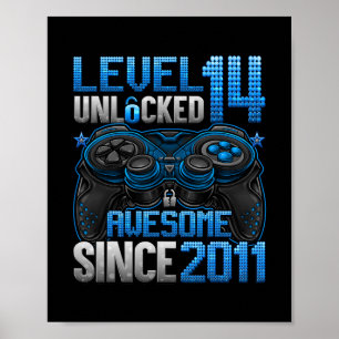 Level 14 Unlocked 14 Year Old Gifts Boys 14th Birt Poster