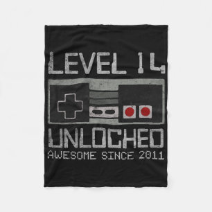 Level 14 Unlocked 14th Birthday 14 Year Old Video Fleece Blanket