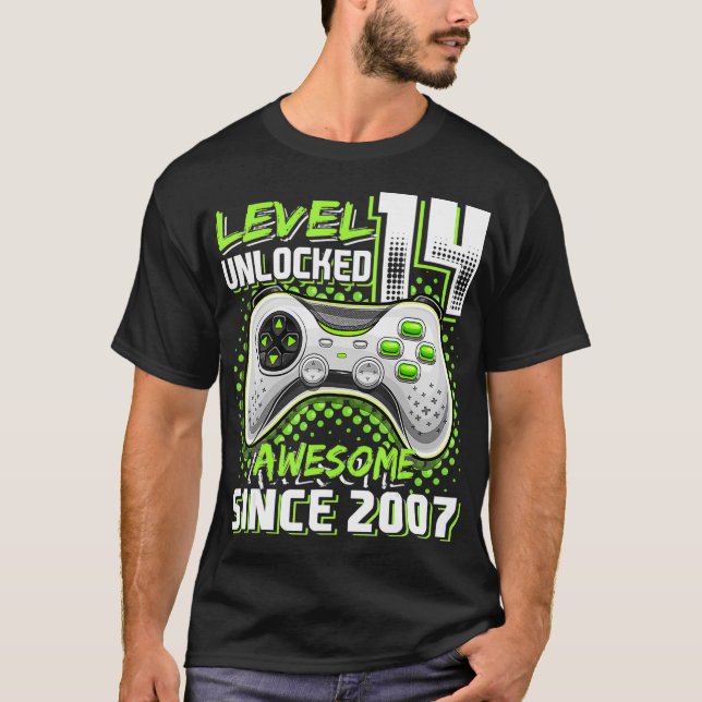 Level 14 Unlocked Awesome 2007 Video Game 14th Bir T-Shirt (Front)