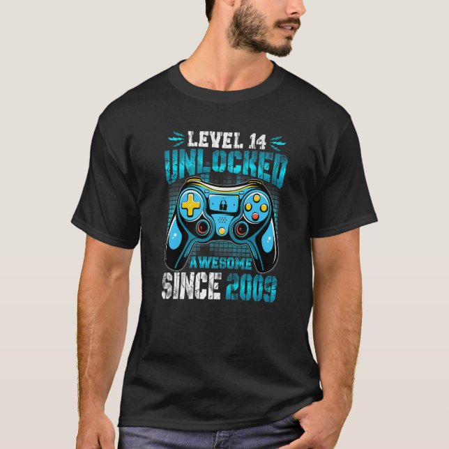 Level 14 Unlocked Awesome Since 2009 Gaming 14th B T-Shirt (Front)
