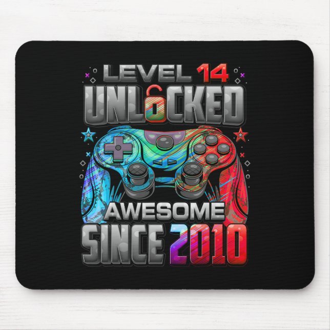 Level 14 Unlocked Awesome Since 2010 14th Birthday Mouse Mat (Front)