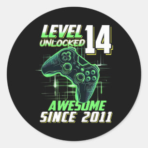Level 14 Unlocked Awesome Since 2011 14th Birthday Classic Round Sticker