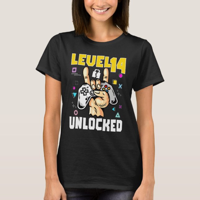 Level 14 Unlocked Awesome Video Game 15th Birthday T-Shirt (Front)